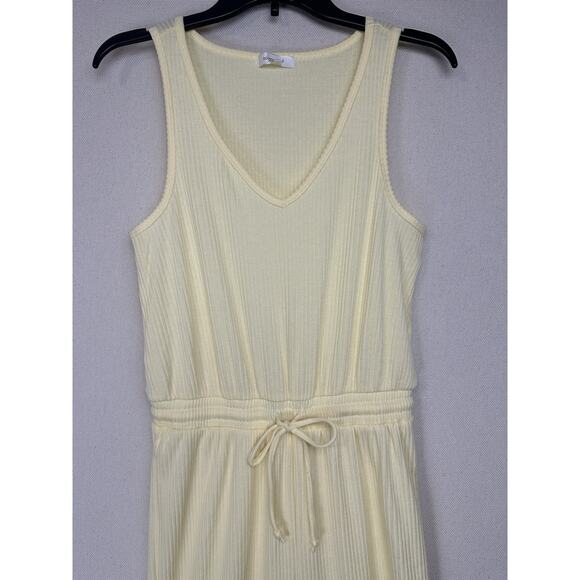 Yellow Jumpsuit Women’s Sz M Stretch Drawstring Waist Sleeveless Beach Cruise - Picture 2 of 14